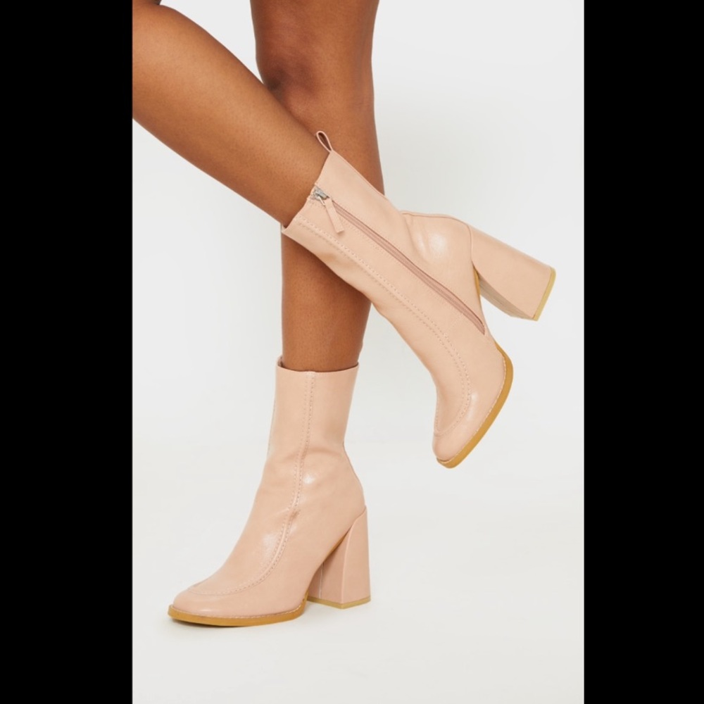 PrettyLittleThing Nude Block Heel Boot 7